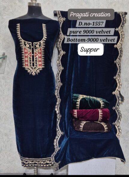 Women 9000 VELVET EMBROIDERY SHIRT WITH DUPATTA