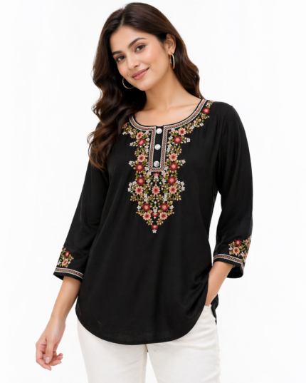 Women’s Embroidered Rayon Top – Free Size