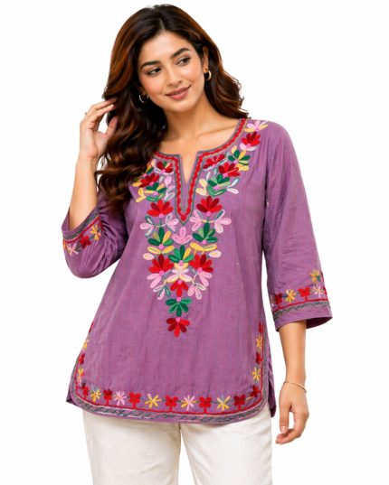 Women’s Floral Embroidered Shirt (Size Free)