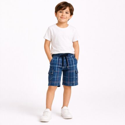 kids checked denim shorts