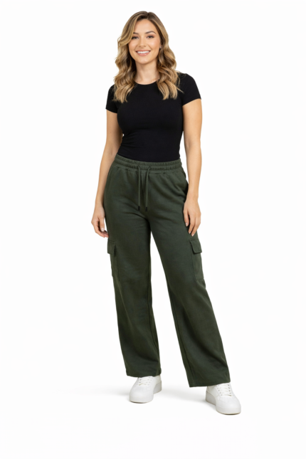 REVVO Women’s Wide Leg Cargo Lowers – Terry Lycra Comfort Fit | Style RVL-342