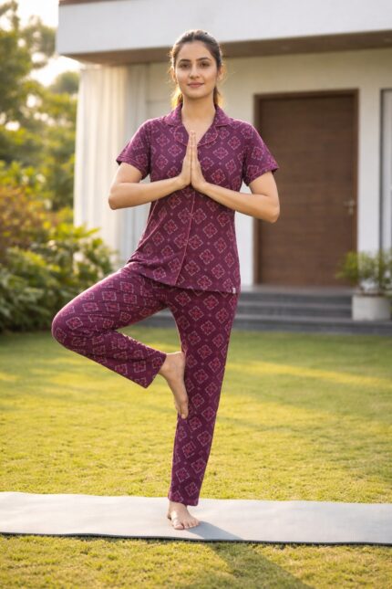 women front open night suit