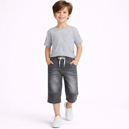 kids washed denim capri pants