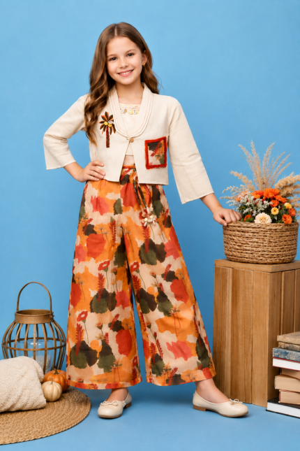 Girls Designer Indo-Western Co-Ord Set / Jacket Style Palazzo Set