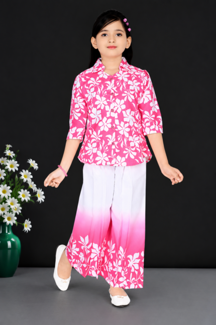 Girls Floral Printed Shirt & Palazzo Set / Stylish Co-Ord Set