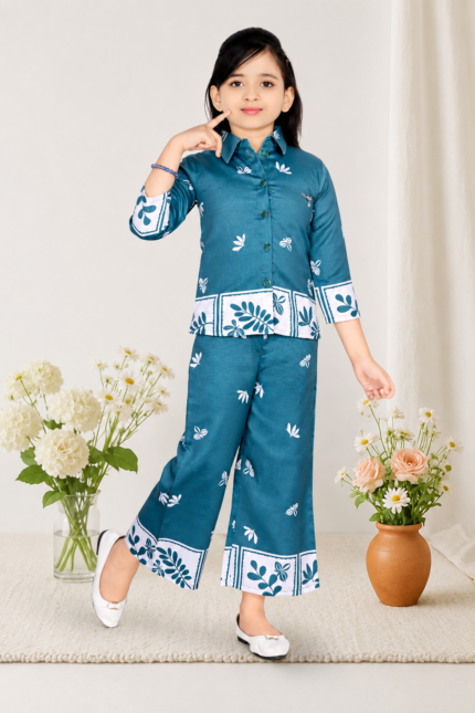 Girls Printed Shirt & Palazzo Set / Stylish Casual Co-Ord Set