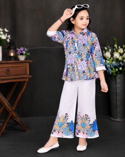 Girls Floral Shirt & Palazzo Set / Trendy Designer Co-Ord Set