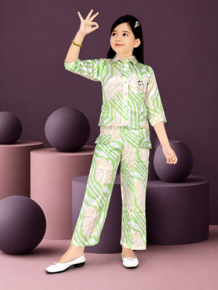 Girls Printed Shirt & Palazzo Set / Trendy Casual Co-Ord Set