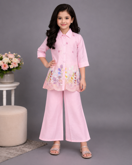 Girls Embroidered Kurti Palazzo Set / Premium Co-Ord Set