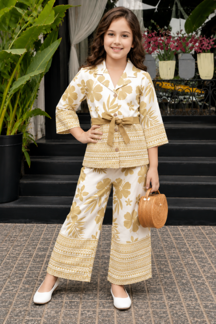 Girls Floral Printed Co-Ord Set / Stylish Wrap Top & Palazzo Set