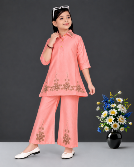 Girls Embroidered Kurti Palazzo Set / Stylish Co-Ord Set