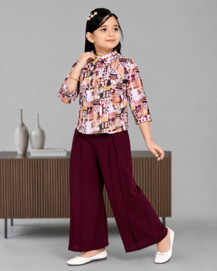 Girls Printed Shirt & Palazzo Set / Stylish Co-Ord Set