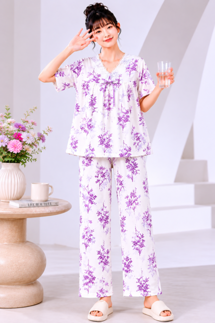 Women’s Premium Cotton Frill Neck Co-ord Night Suit Set