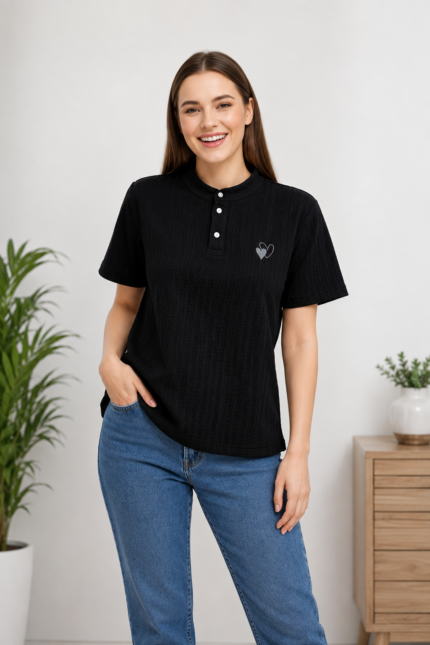 Bayleaf Women's Textured Knitting Lycra T-Shirt