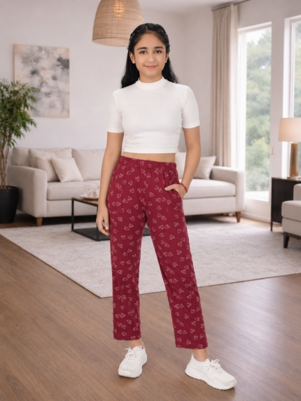 Girls Printed Cotton Straight Fit Lounge Pants