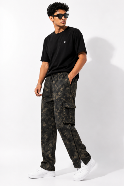 Premium Camouflage Cargo Track Pant – Black Grey