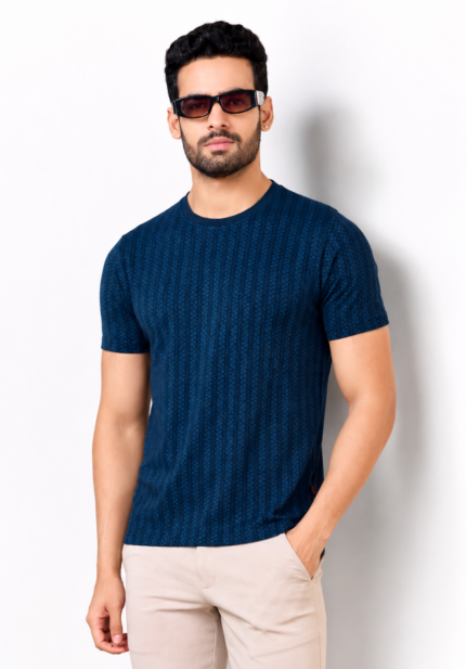 Tarzzo Premium Textured Round Neck T-Shirt