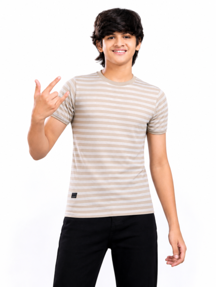 Boys Stripe Lycra T-Shirt with Band & Sleeve Piping