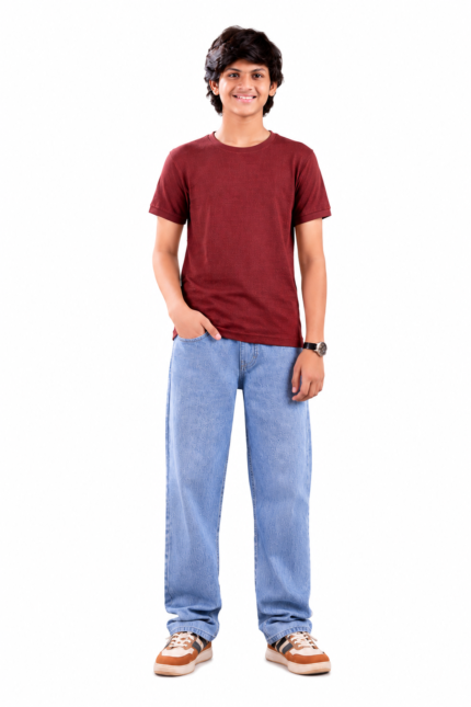 Boys Mulberry Jacquard Tee with Band & Sleeve Piping