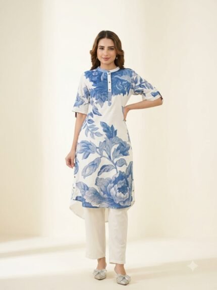 Women's Premium Heavy White Embroidered Mustard Kurta Set
