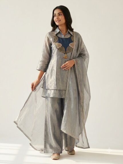 Women's Premium Heavy White Embroidered Mustard Kurta Set