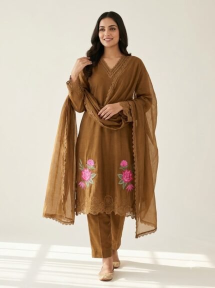 Women's Premium Heavy White Embroidered Mustard Kurta Set