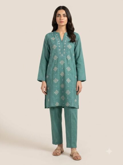 Women's Premium Heavy White Embroidered Mustard Kurta Set