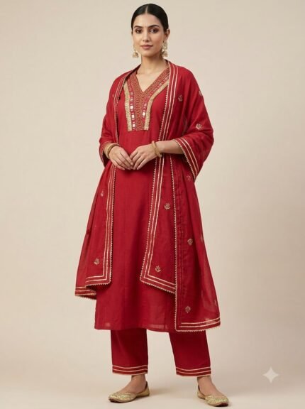 Women's Premium Heavy White Embroidered Mustard Kurta Set