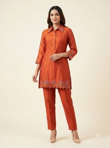 Women's Premium Heavy White Embroidered Mustard Kurta Set