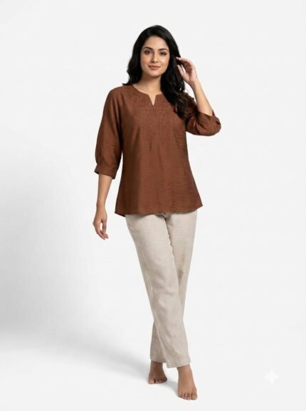 Women's Embroidered V-Neck Casual Top