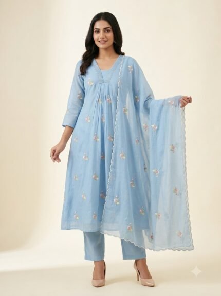 Women's Premium Heavy White Embroidered Mustard Kurta Set
