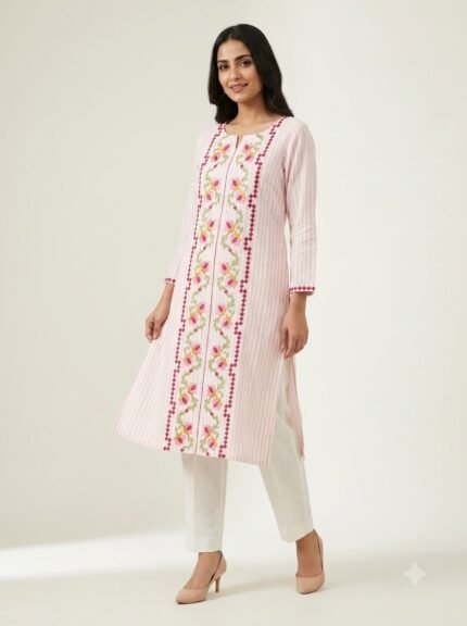 Women's Premium Heavy White Embroidered Mustard Kurta Set