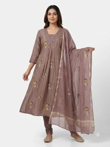 Women's Premium Heavy White Embroidered Mustard Kurta Set