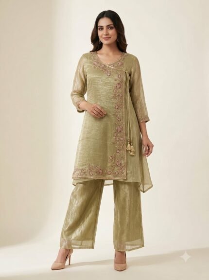 Women's Premium Heavy White Embroidered Mustard Kurta Set
