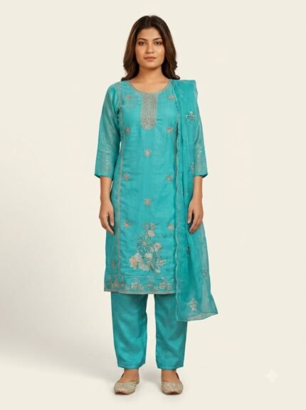 Girl Pink Rangoli Fabric Embroidered Palazzo Suit Set with Dupatta