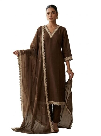 Women’s Embroidered Straight Kurta Set with Dupatta