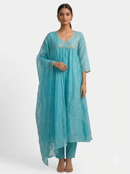 Women’s Embroidered Straight Kurta Set with Dupatta