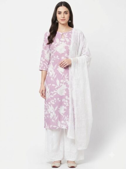 Women’s Embroidered Straight Kurta Set with Dupatta