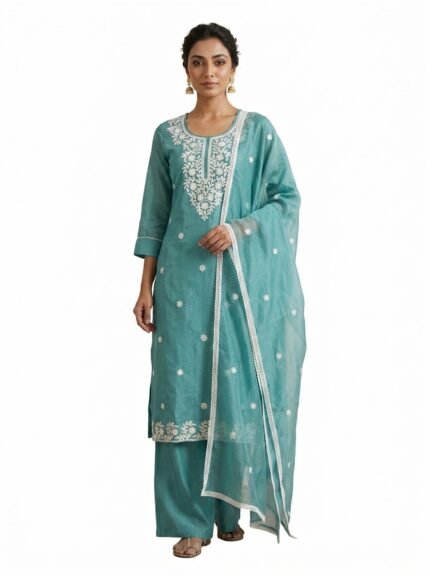 Women’s Embroidered Straight Kurta Set with Dupatta