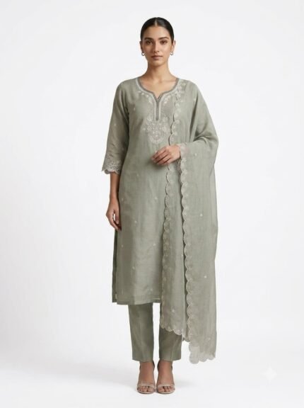 Women’s Embroidered Straight Kurta Set with Dupatta