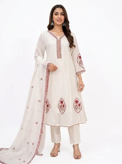Women’s Embroidered Straight Kurta Set with Dupatta