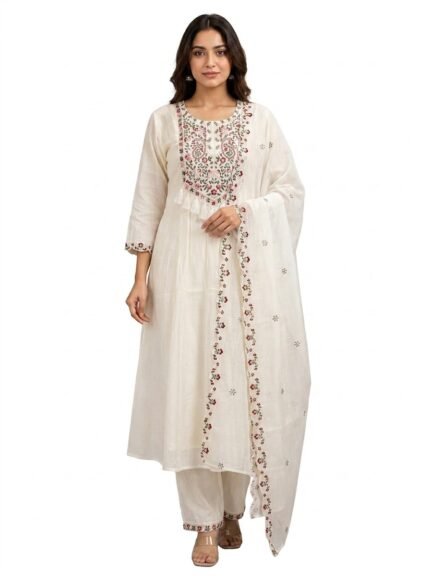 Women’s Embroidered Straight Kurta Set with Dupatta