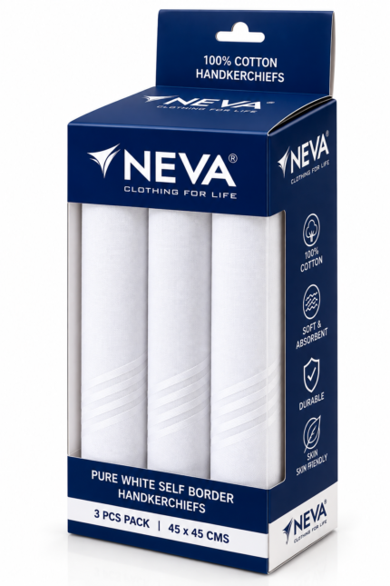 pure white self border handkerchiefs