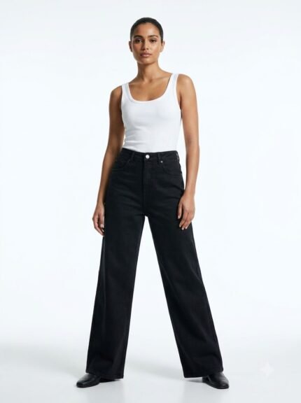 Women’s Black High Waist Wide Leg Jeans – Palazzo Fit