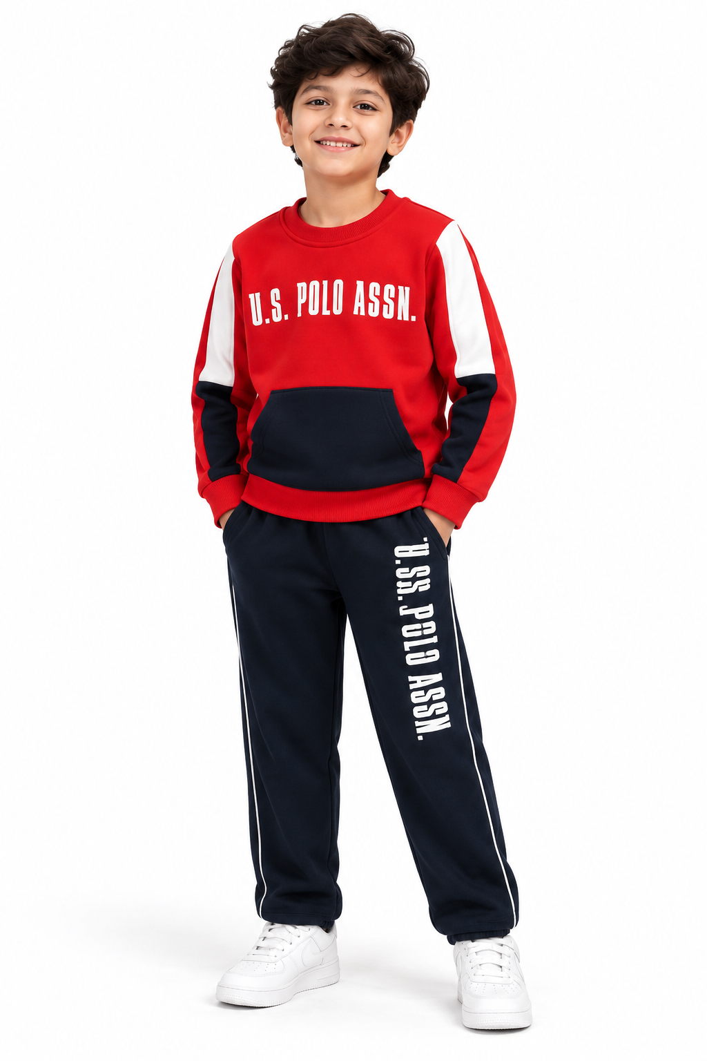 Boy in Red and Navy Polo Tracksuit