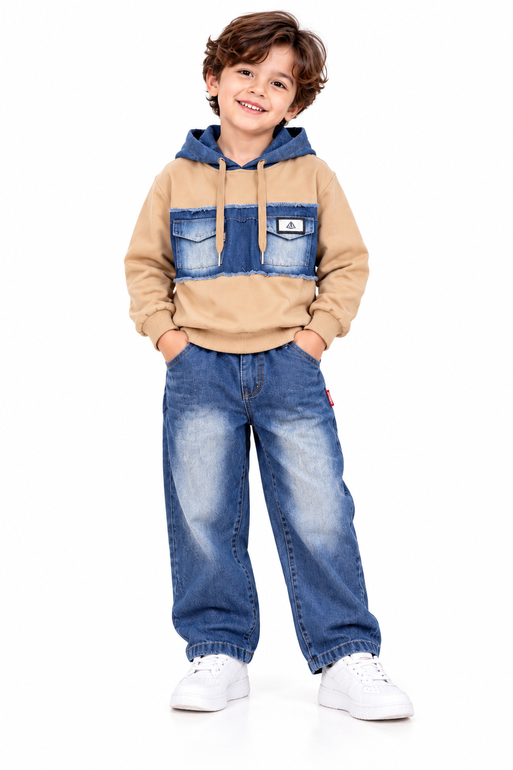 Cheerful Boy in Denim-Accented Hoodie-2