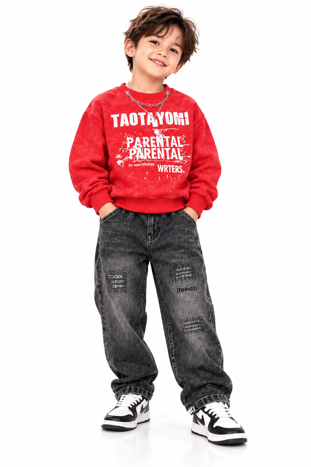 Cheerful Boy in Red Streetwear-4