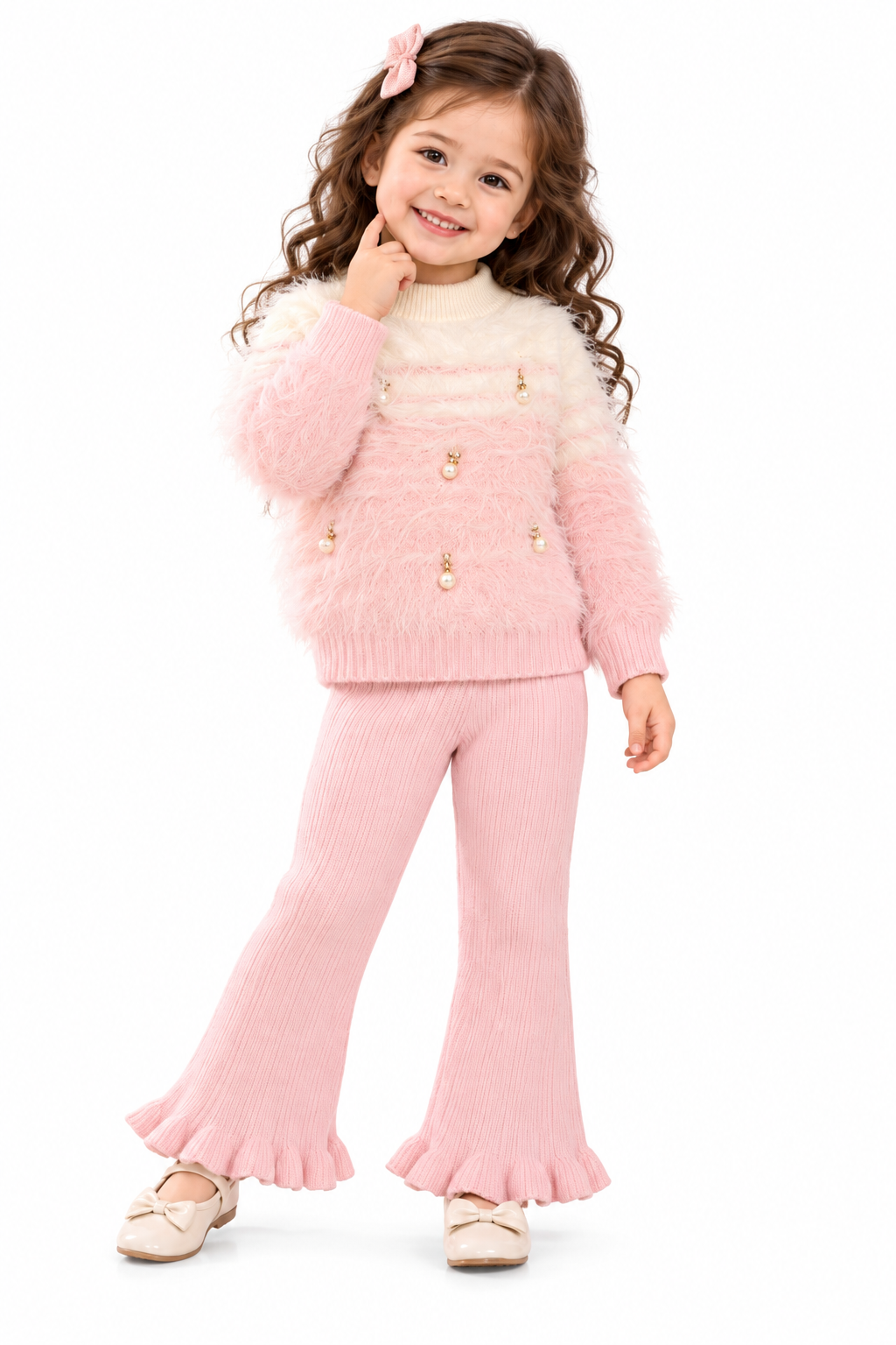 Cheerful Girl in Pastel Knitwear