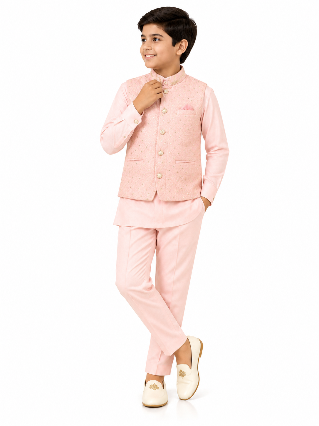 Elegant Boy in Pastel Nehru Ensemble-3