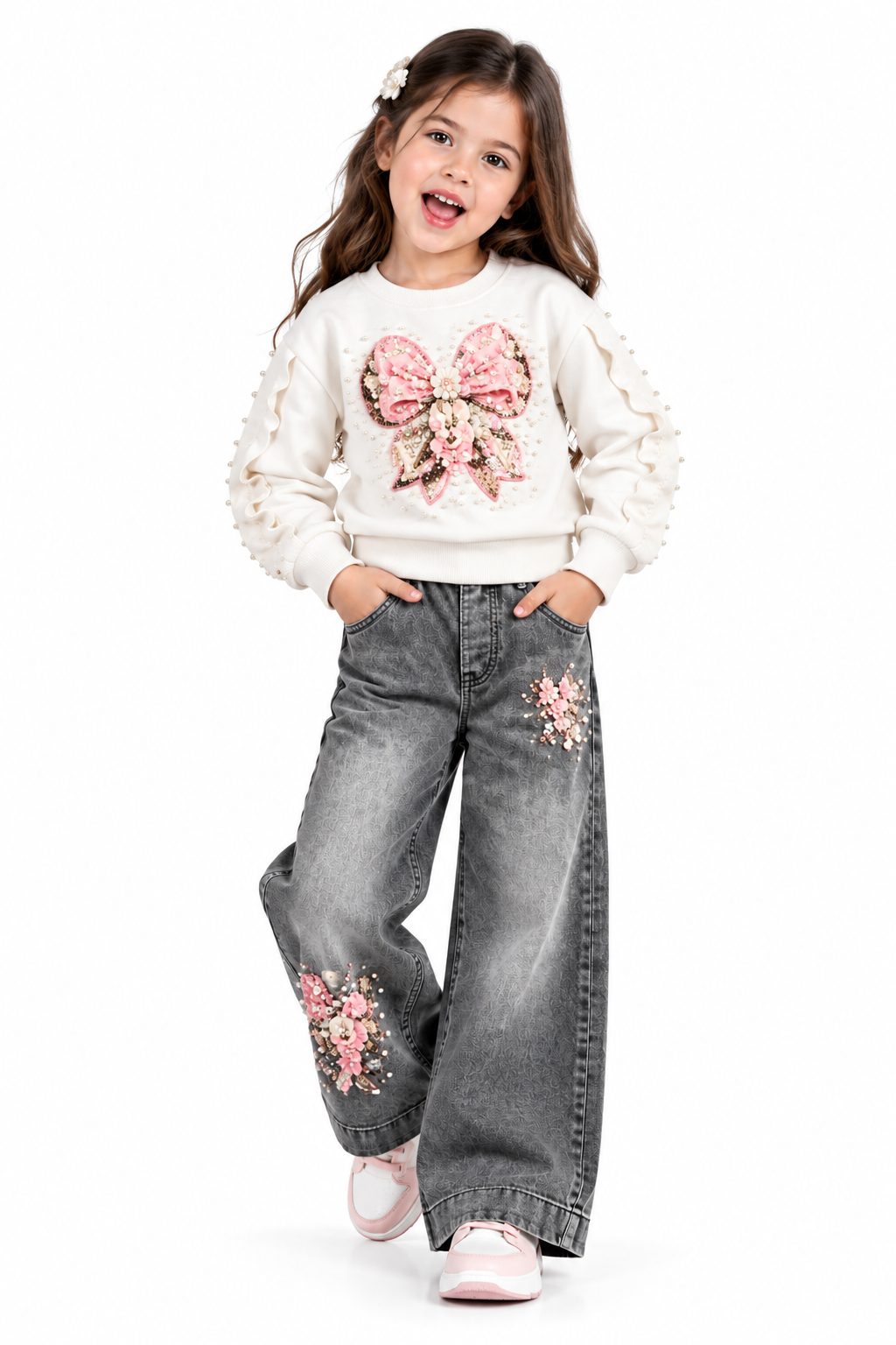 Embellished Bow Sweatshirt Fashion Portrait